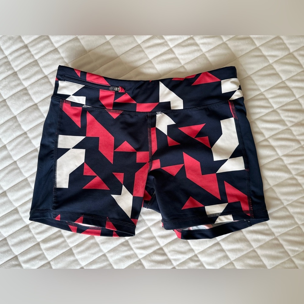 OISELLE Spandex Shorts Pilates Yoga Running Athletic Blue Red Geometric Size 6